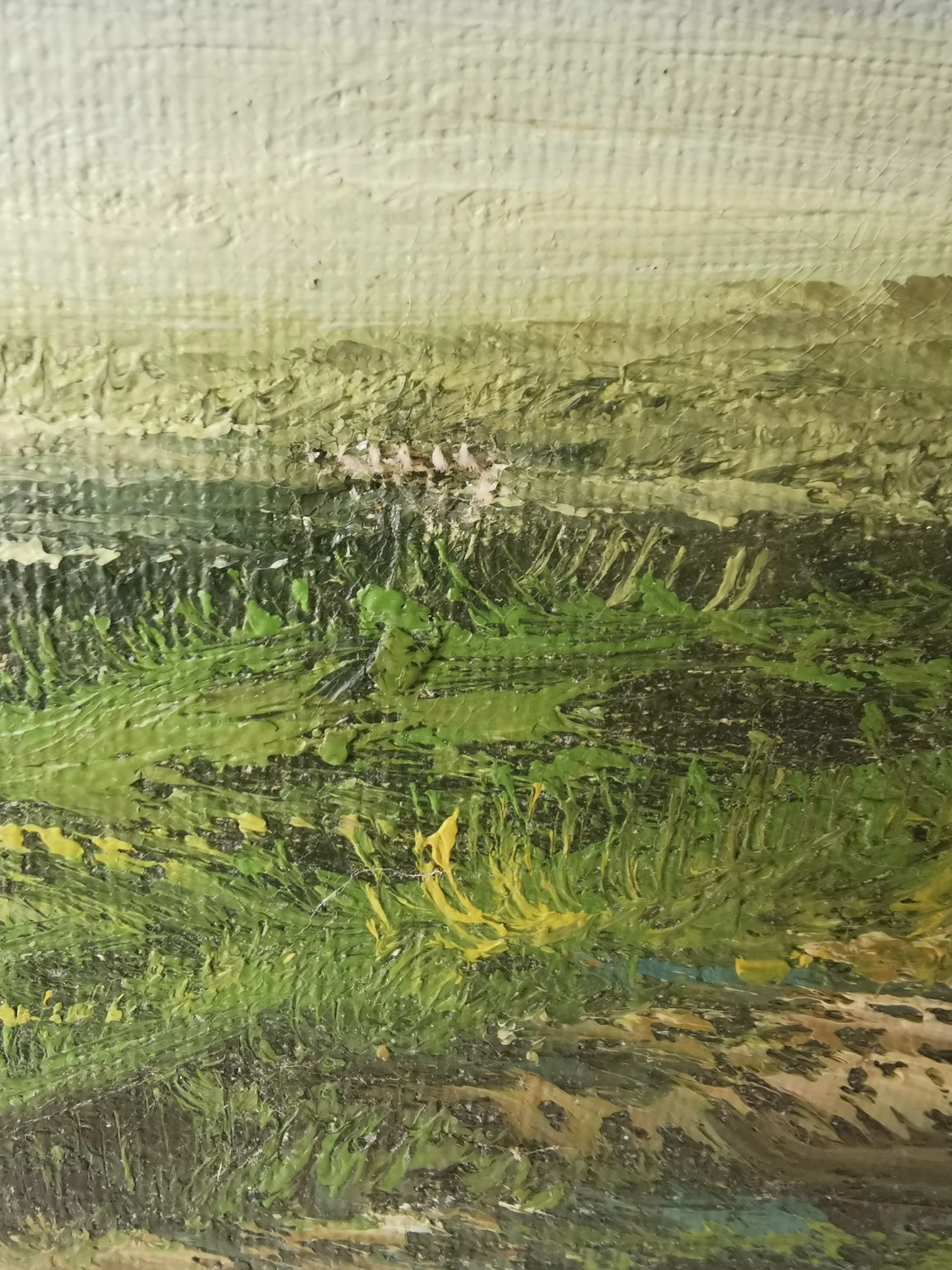 XXL 70s Impasto Oil Painting Mountain Landscape 47.5" Wood Frame image indicator(8)