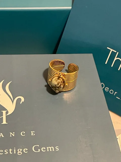 14K Gold Plated Jade Cuff Ring (Adjustable) image indicator(5)