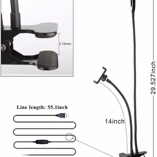 Cell Phone Holder with Selfie Ring & Clamp to Desk image indicator(4)