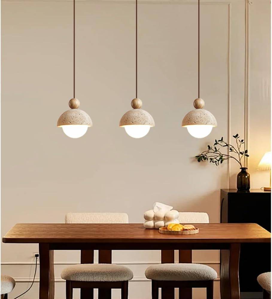 Pendant Lamp - Natural Travertine & Wood - photo 3