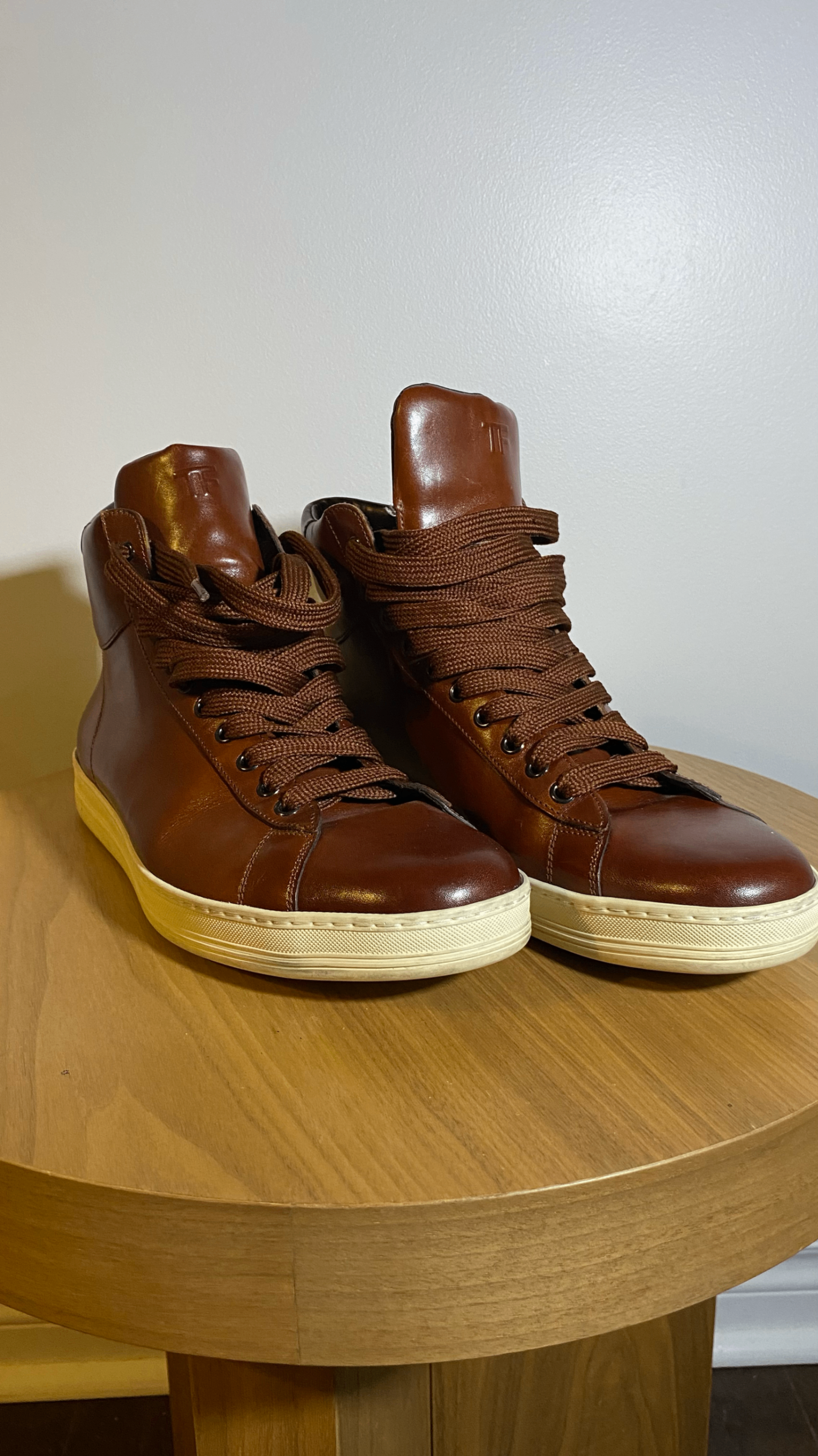 Tom Ford Leather Russel High Top Sneaker Brown