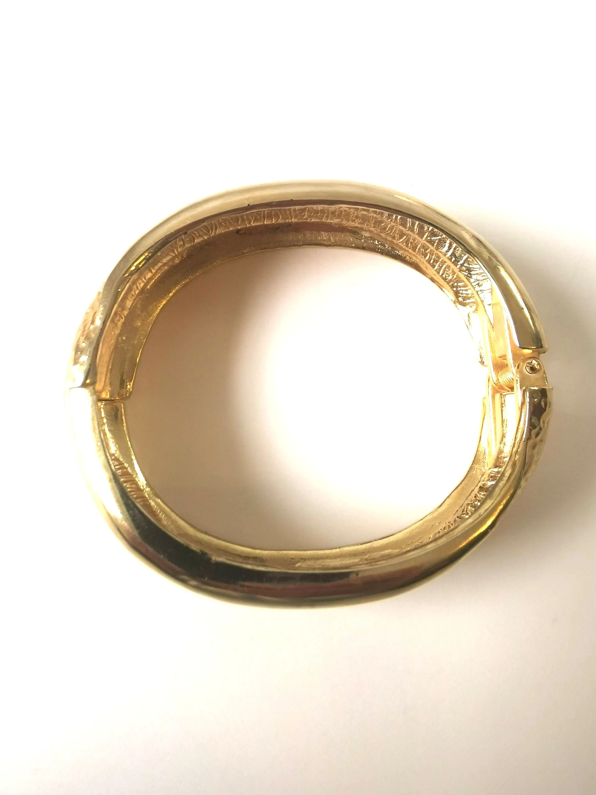 Gold Tone Clamper Bracelet Medium, Hinged, Wide, Runway, Vintage image indicator(2)