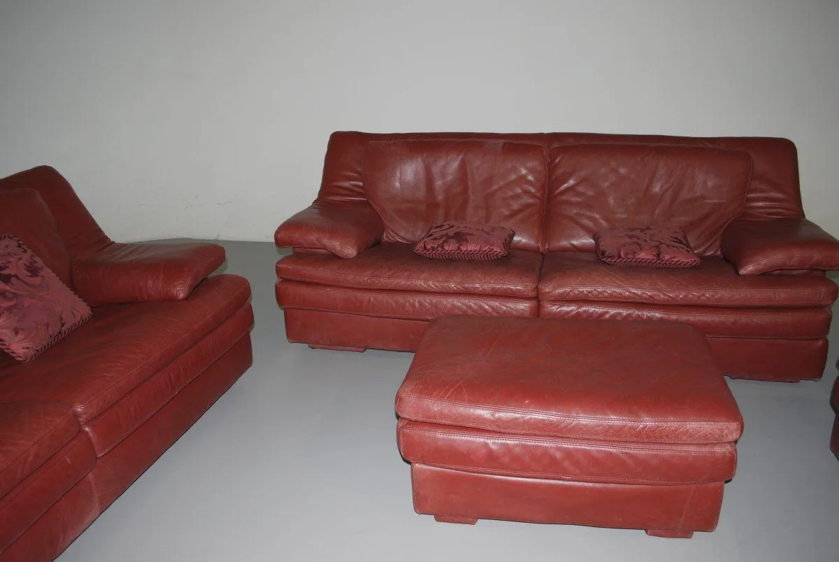 4 Piece Natuzzi Burgundy Leather Sofa Set image indicator(3)