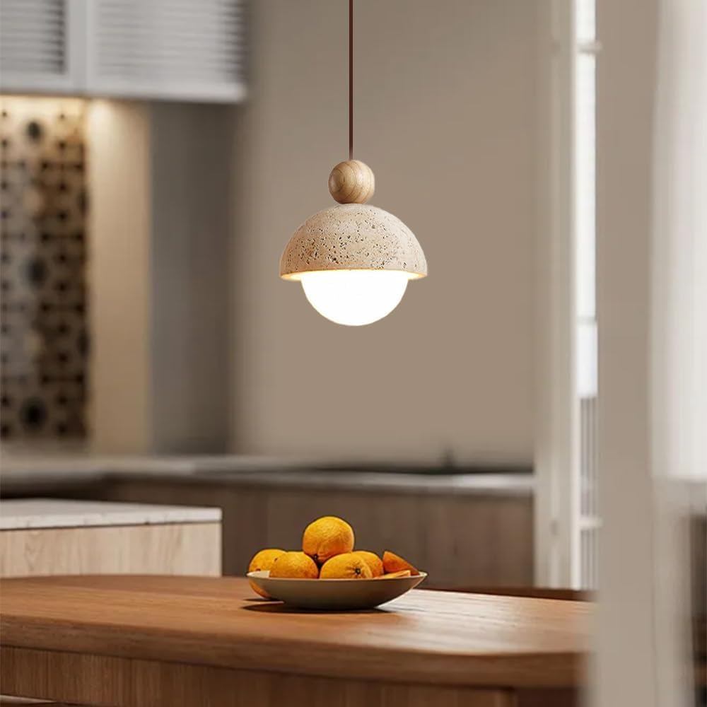Pendant Lamp - Natural Travertine & Wood - photo 2