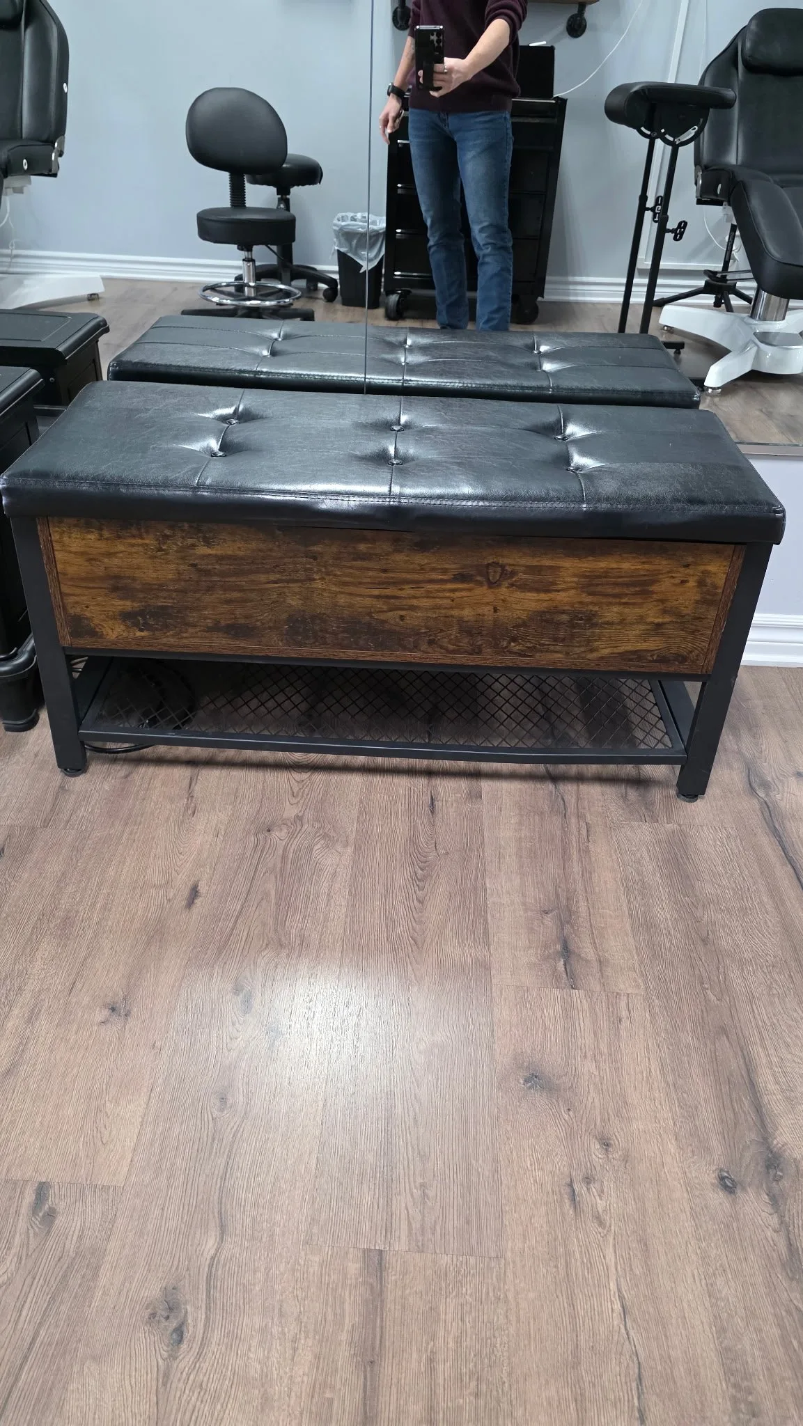 Industrial Storage Bench with Padded Seat Rustic Brown/Black