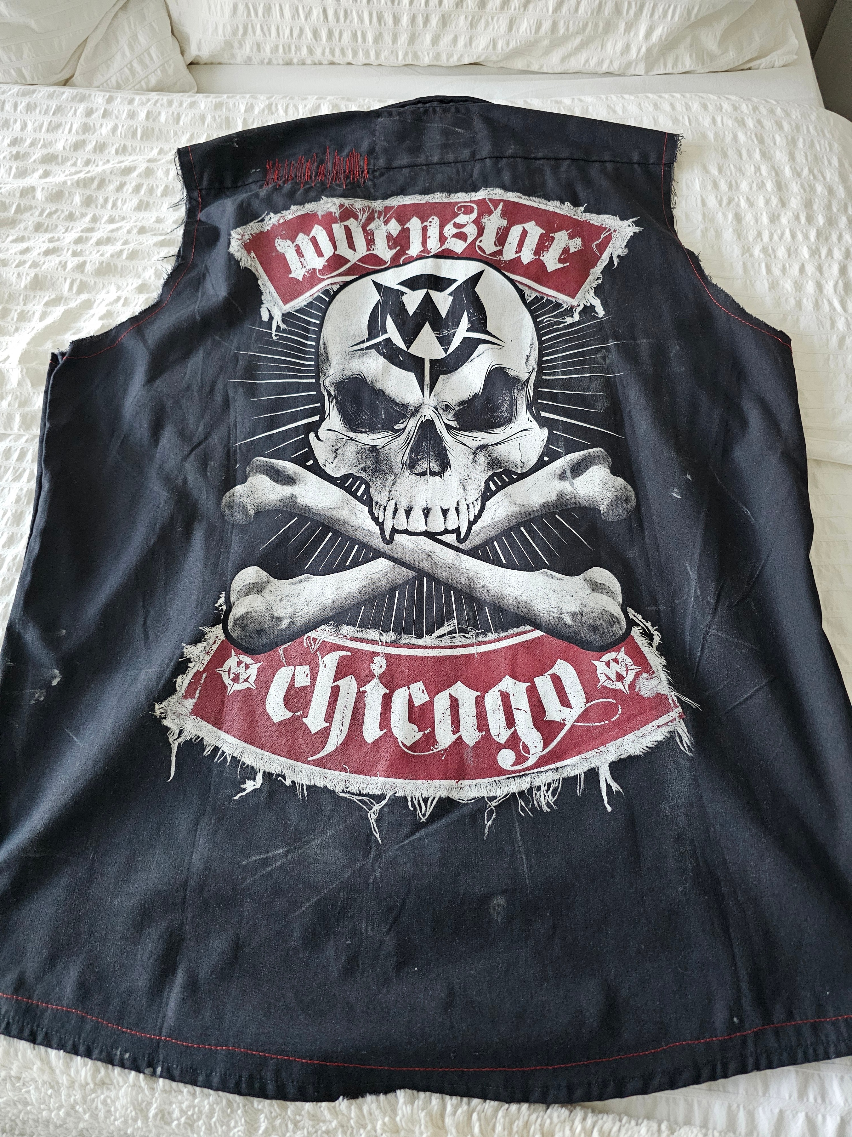 "WORNSTAR"-CHICAGO SKULL-Sleeveless Work Shirt