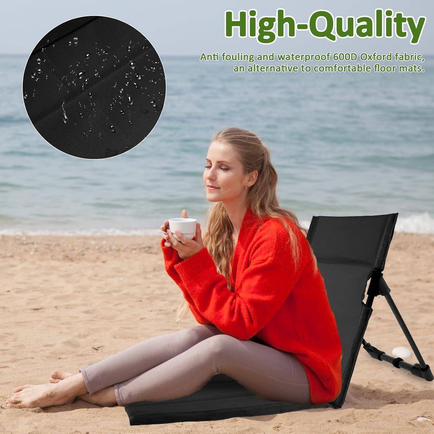 Set of 2 Portable Beach Floor Chairs – Black - photo 3