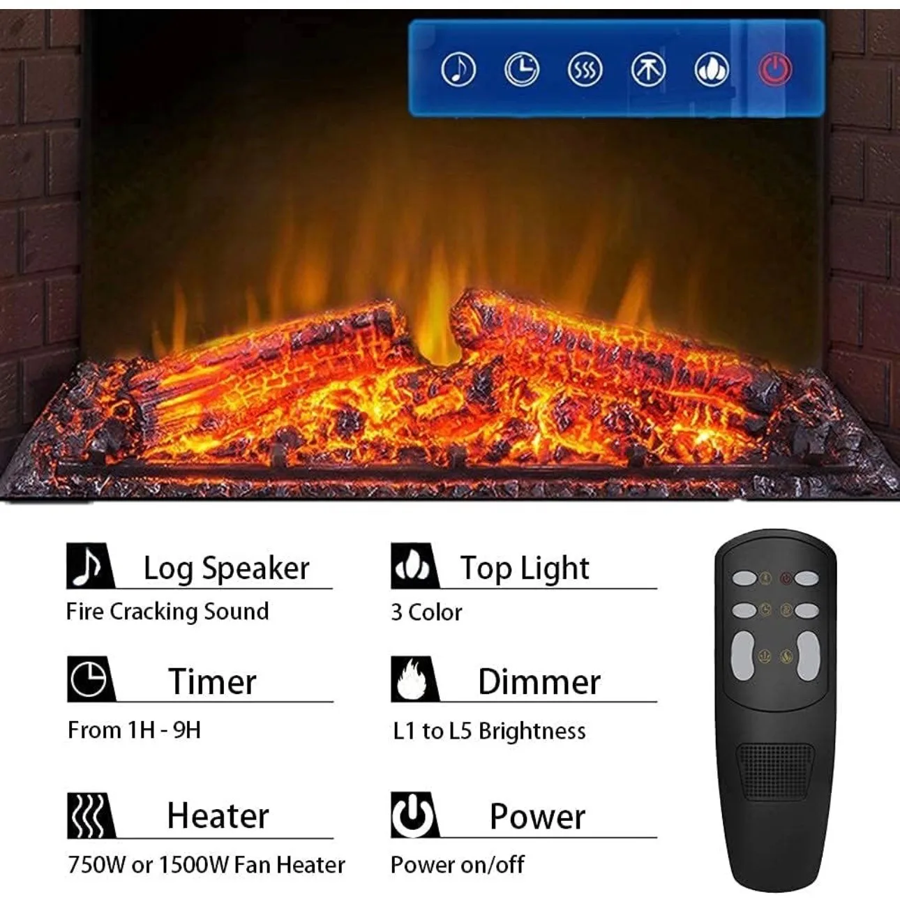 Electric Fireplace Retro Recessed Fireplace Heater Remote/Timer image indicator(4)
