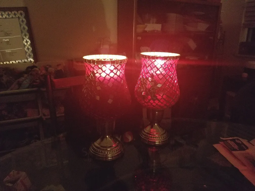 pair Red Mosaic large Candle Holders - Set of 2 image indicator(9)
