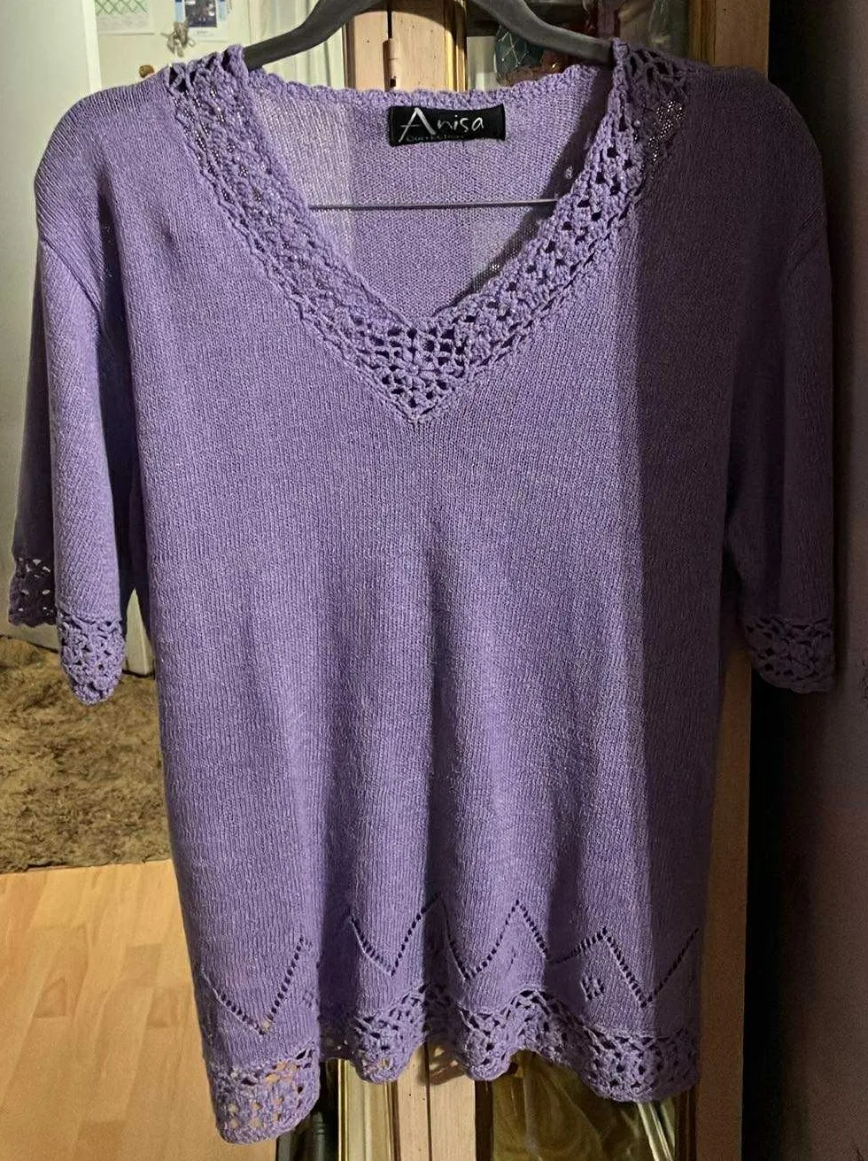 Women Purple Top with Beads on Neck - Size 1X