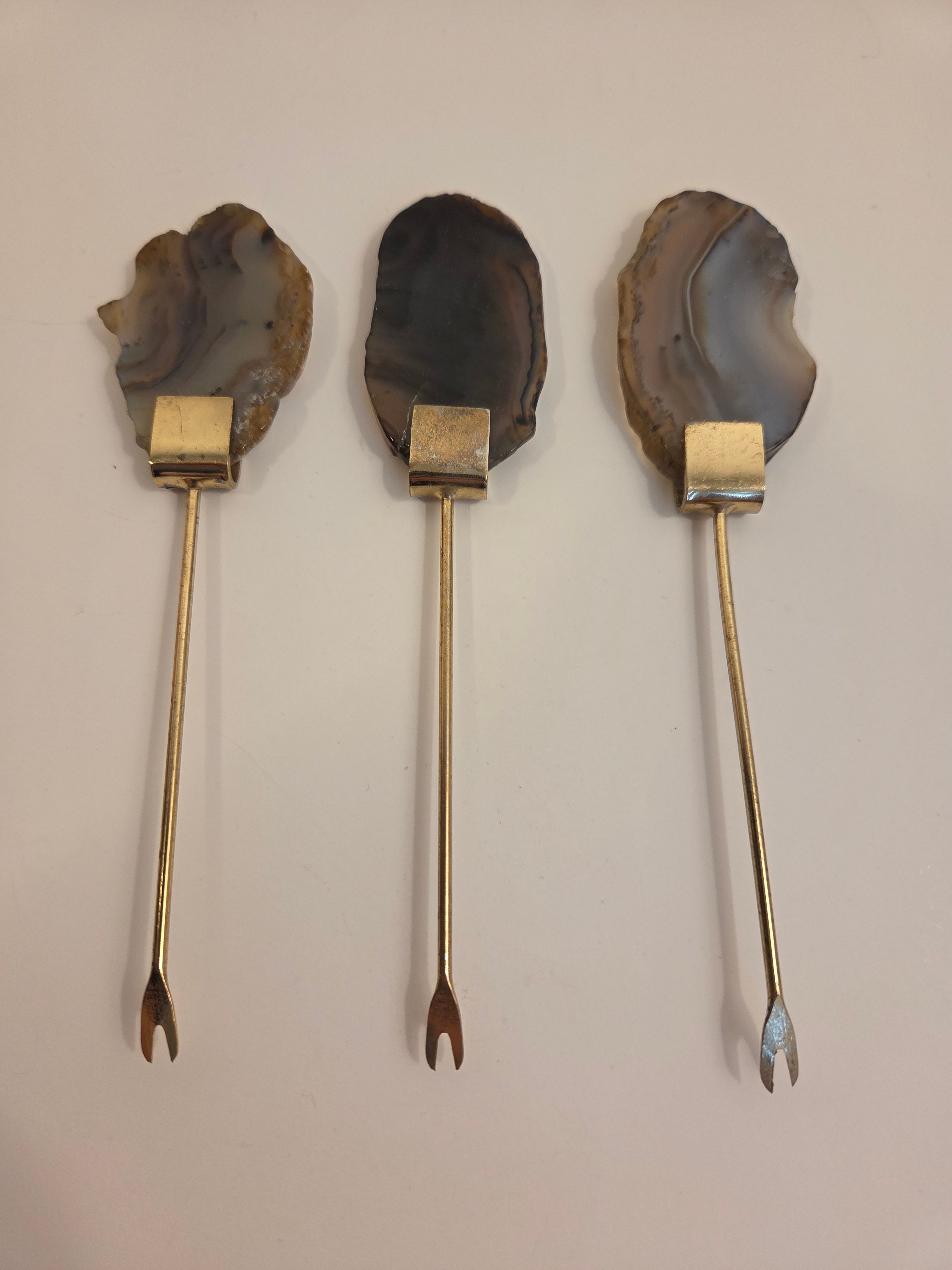Vintage Agate Stone Cocktail Forks, Set of 3 - photo 4