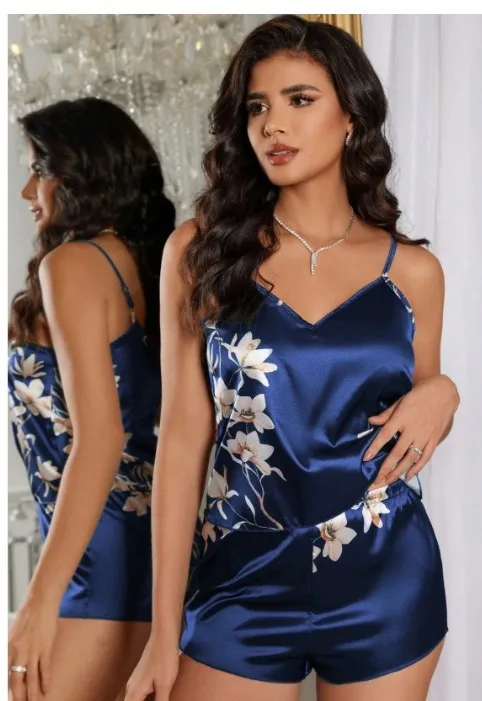 Floral Satin Cami Pajama Set - Size S