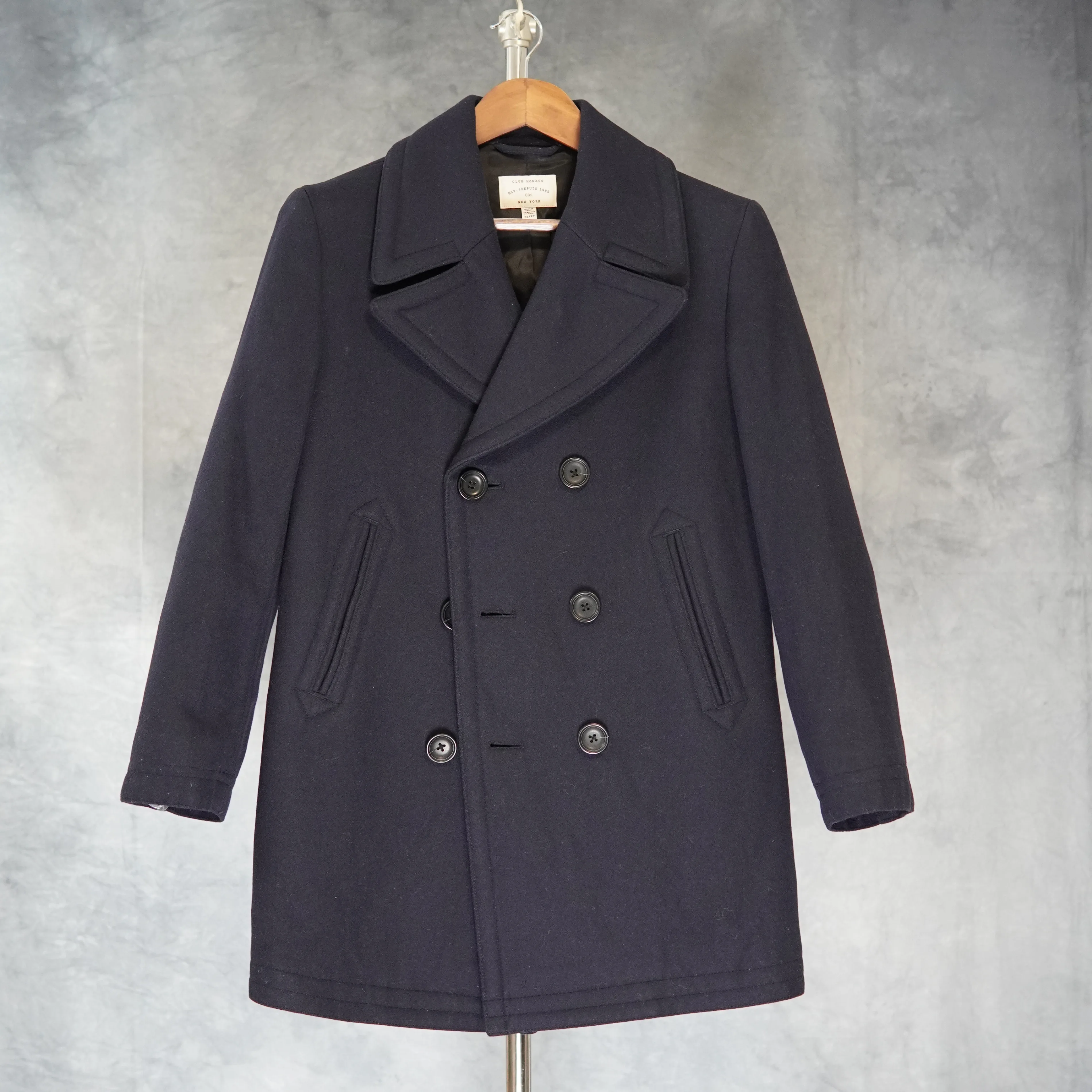 Club Monaco Men’s Wool Peacoat – Navy – Double-Breasted