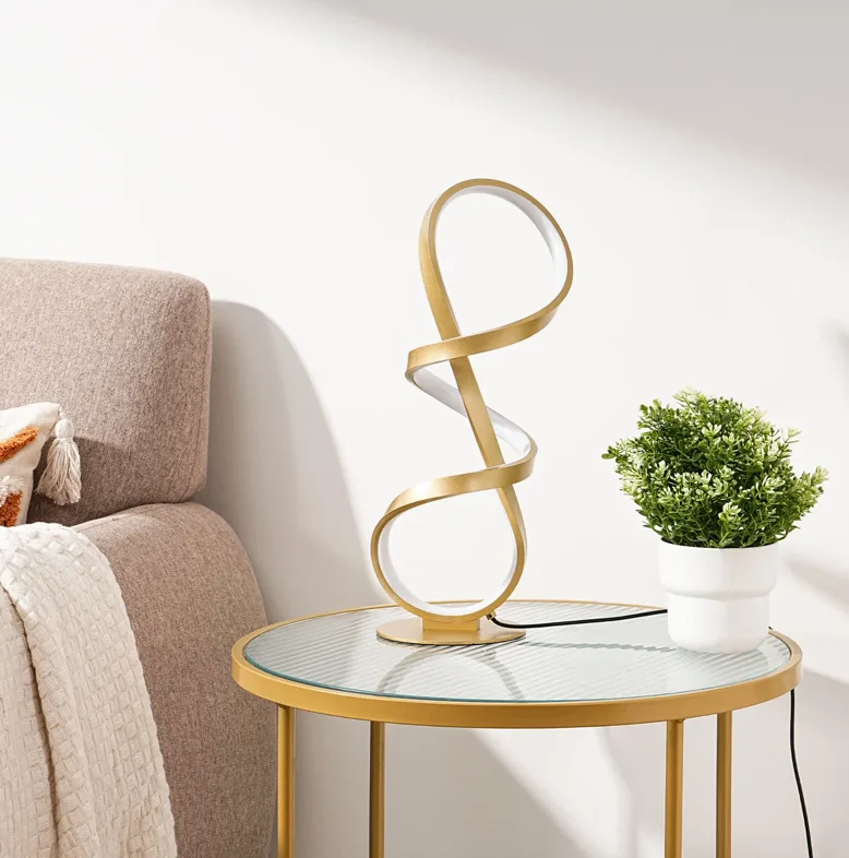 Modern Gold Spiral Loop Lamp – Brand New, Adjustable LED Light thumbnail