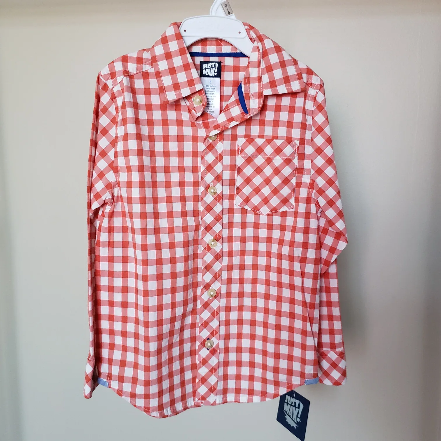 Long-Sleeve Checkered Shirt – Size 5 (Brand New)