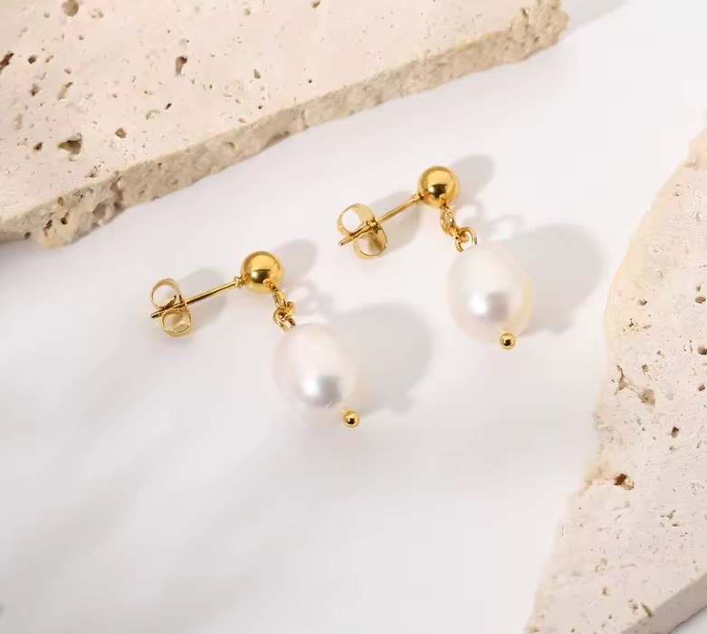 18K Gold Plated Stainless Steel Pearl Earring (Tarnish free) - photo 3