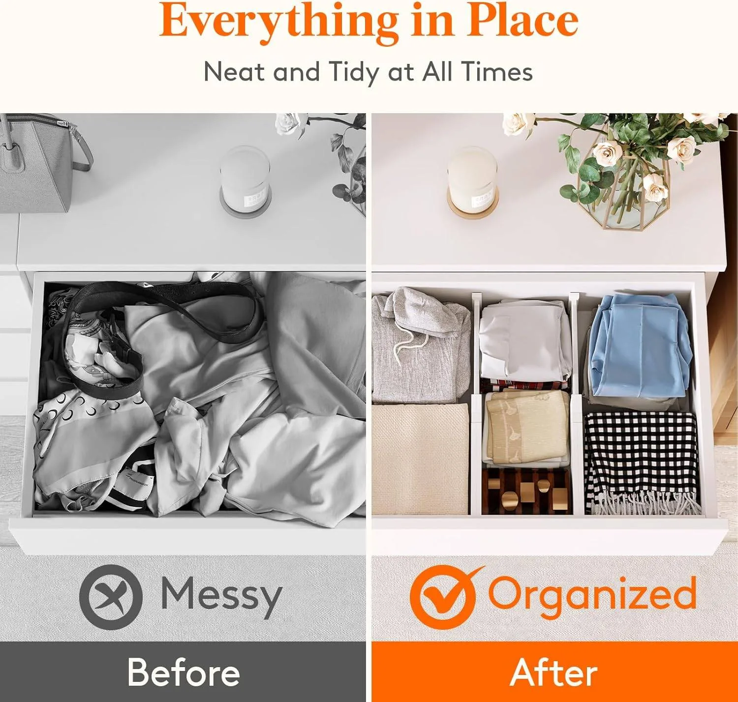 Lifewit 5-Pack Adjustable Drawer Dividers image indicator(5)