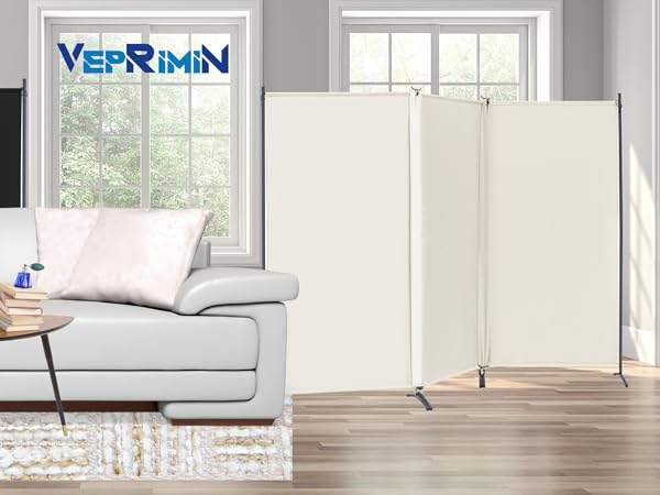 3-Panel Room Divider, 6 Ft Tall Privacy Screen - Grey, pic1+2 - photo 2
