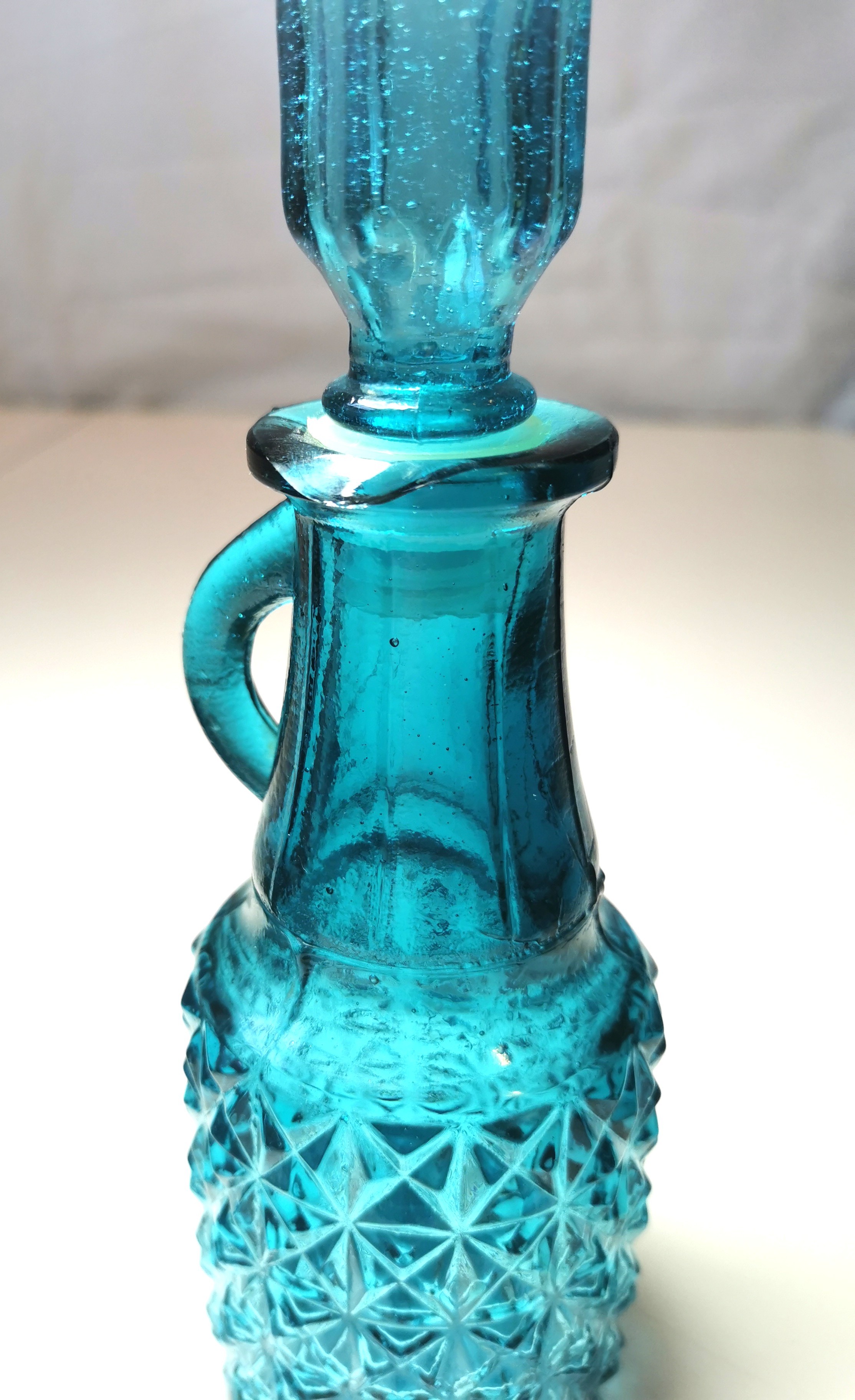 Blue Glass Cruet Vintage Diamond Pattern - photo 3