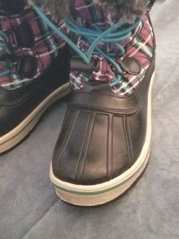 2 pairs girl's winter/rain/snow boots  Sizes 1-2M image indicator(3)