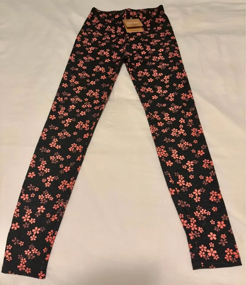 Just Cozy Black/Pink Floral Leggings (XS) - NWT