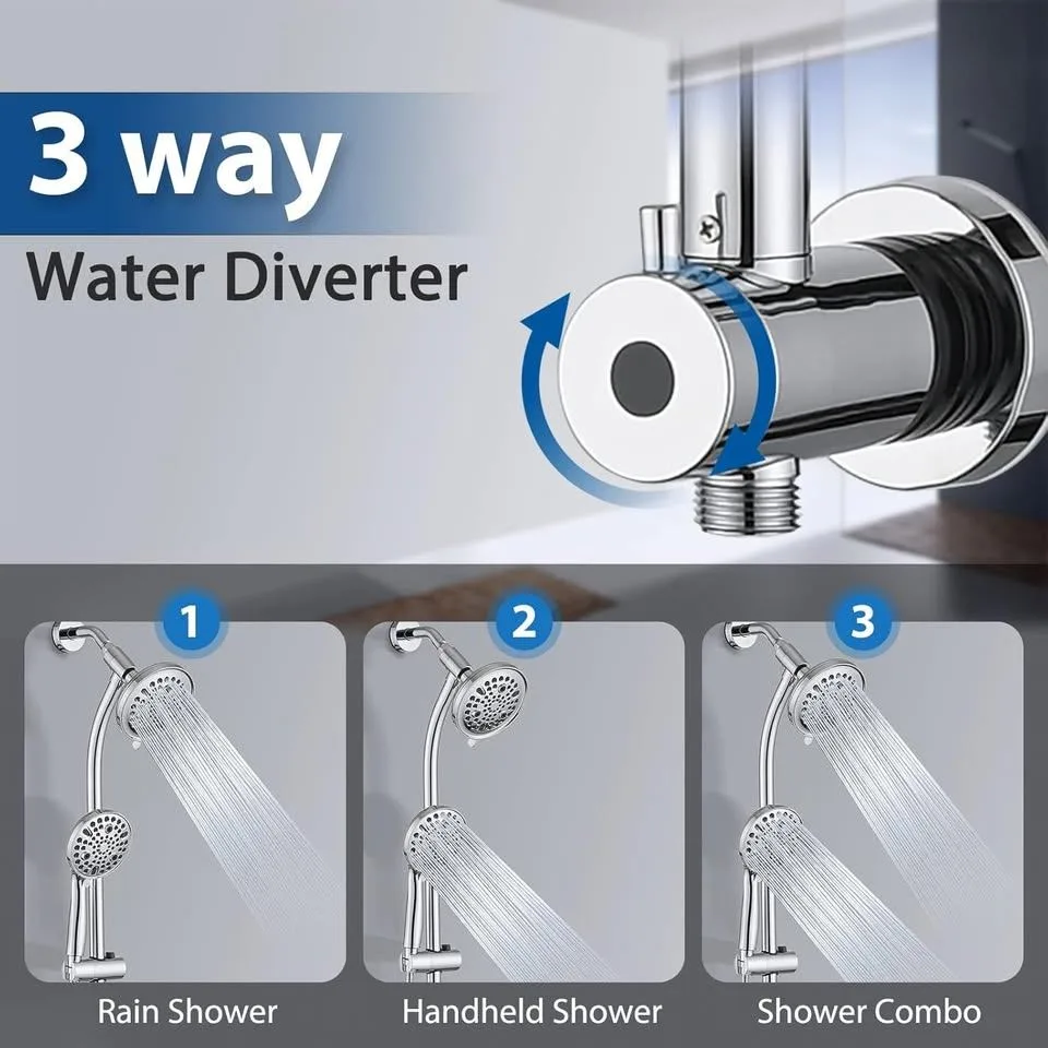 High Pressure Chrome Dual Shower Head with Slider Bar & 5ft Hose image indicator(5)