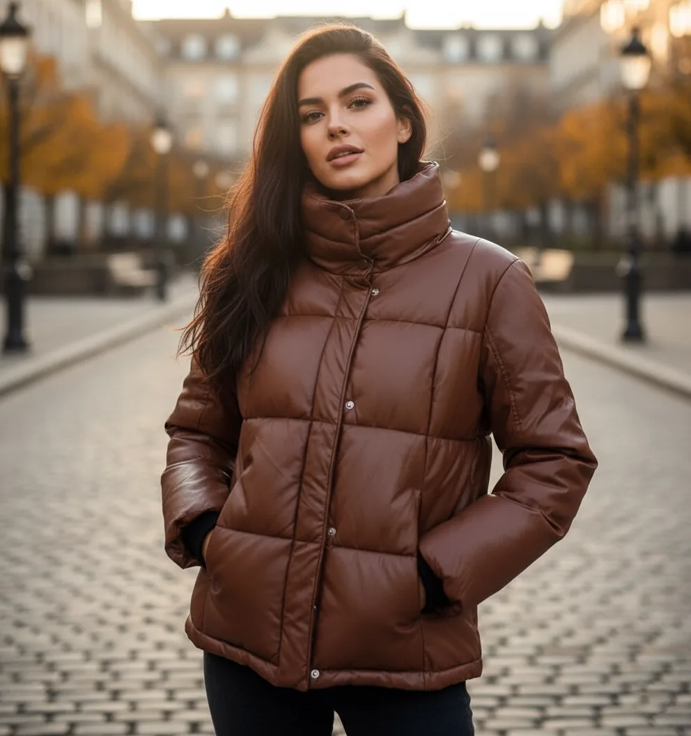 🔥STEVE MADDEN Women Faux Leather Jacket (M) Brown Quilted TRENDY