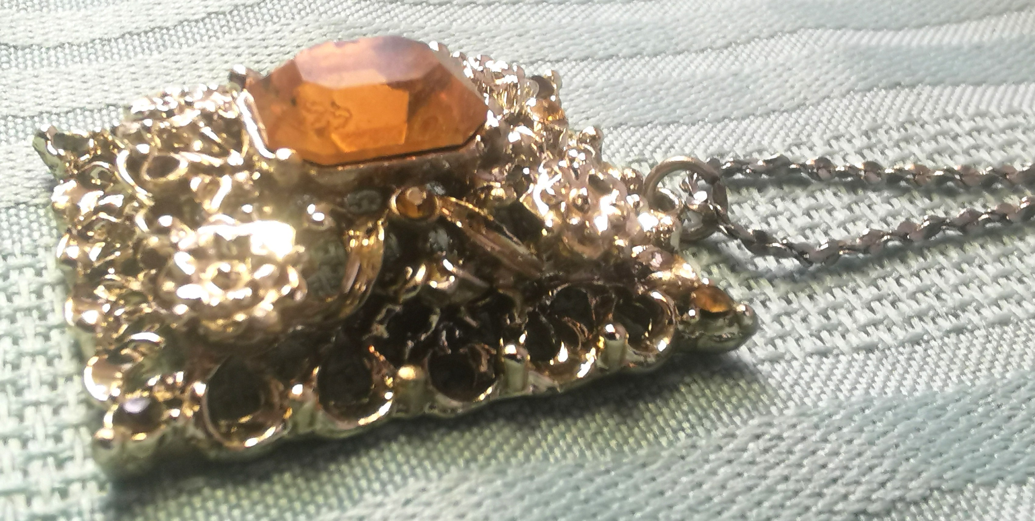 Vintage 80s Statement Necklace Citrine Glass Pendant Retro Costu - photo 5