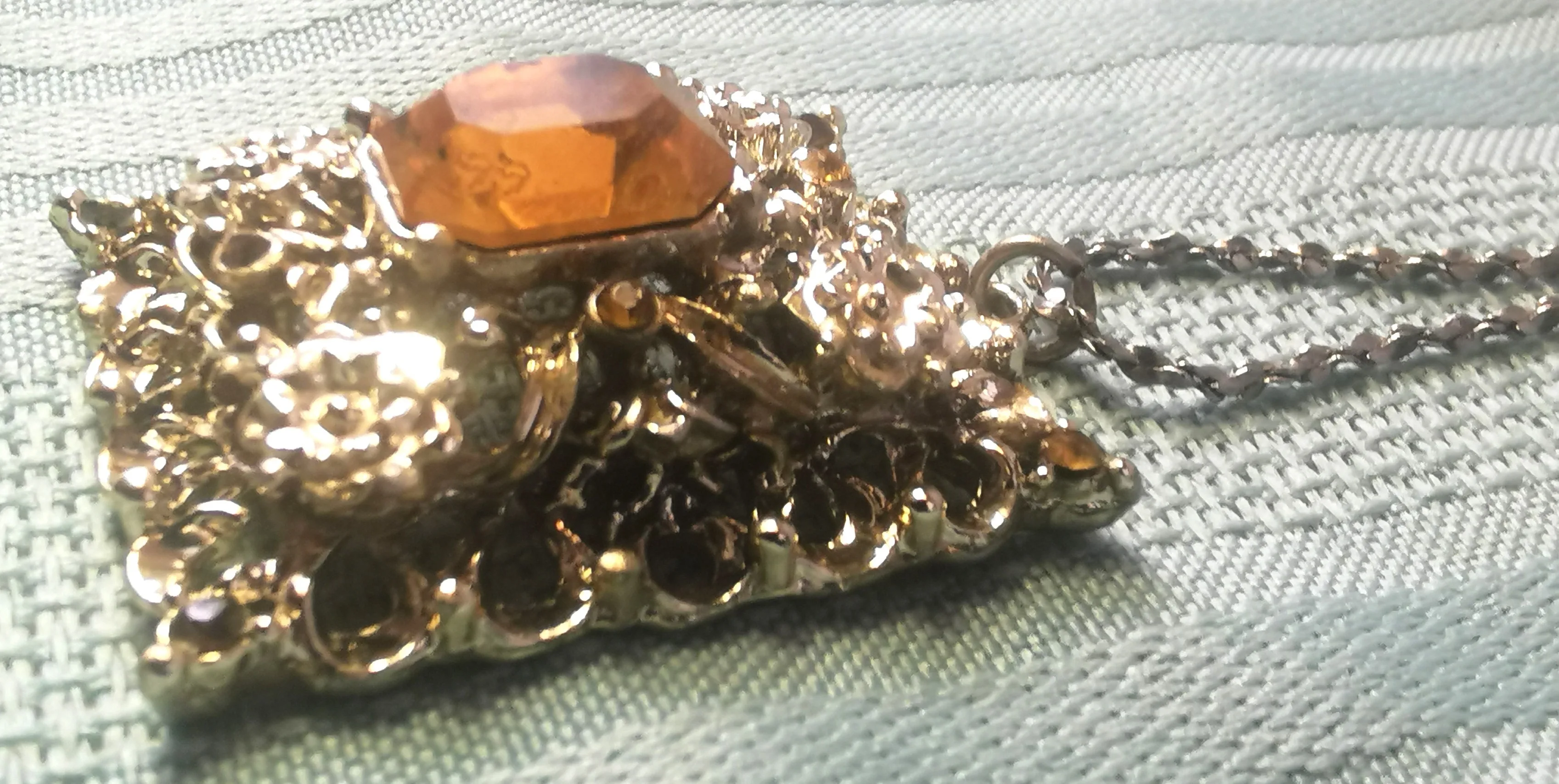 Vintage 80s Statement Necklace Citrine Glass Pendant Retro Costu image indicator(5)