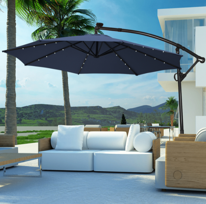 Costway 10FT Patio Offset Umbrella Solar LED 360degrees Rotation