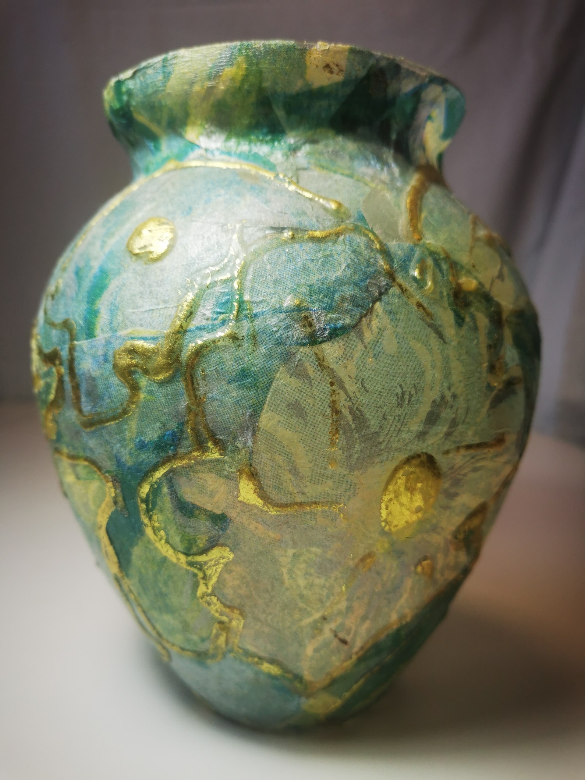 Handmade Decorative Vase with Floral Design 7.5" Tall Vintage