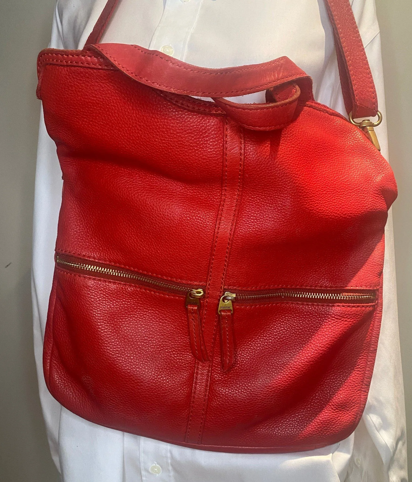 Fossil Erin Crossbody Convertible Red Leather Purse image indicator(2)