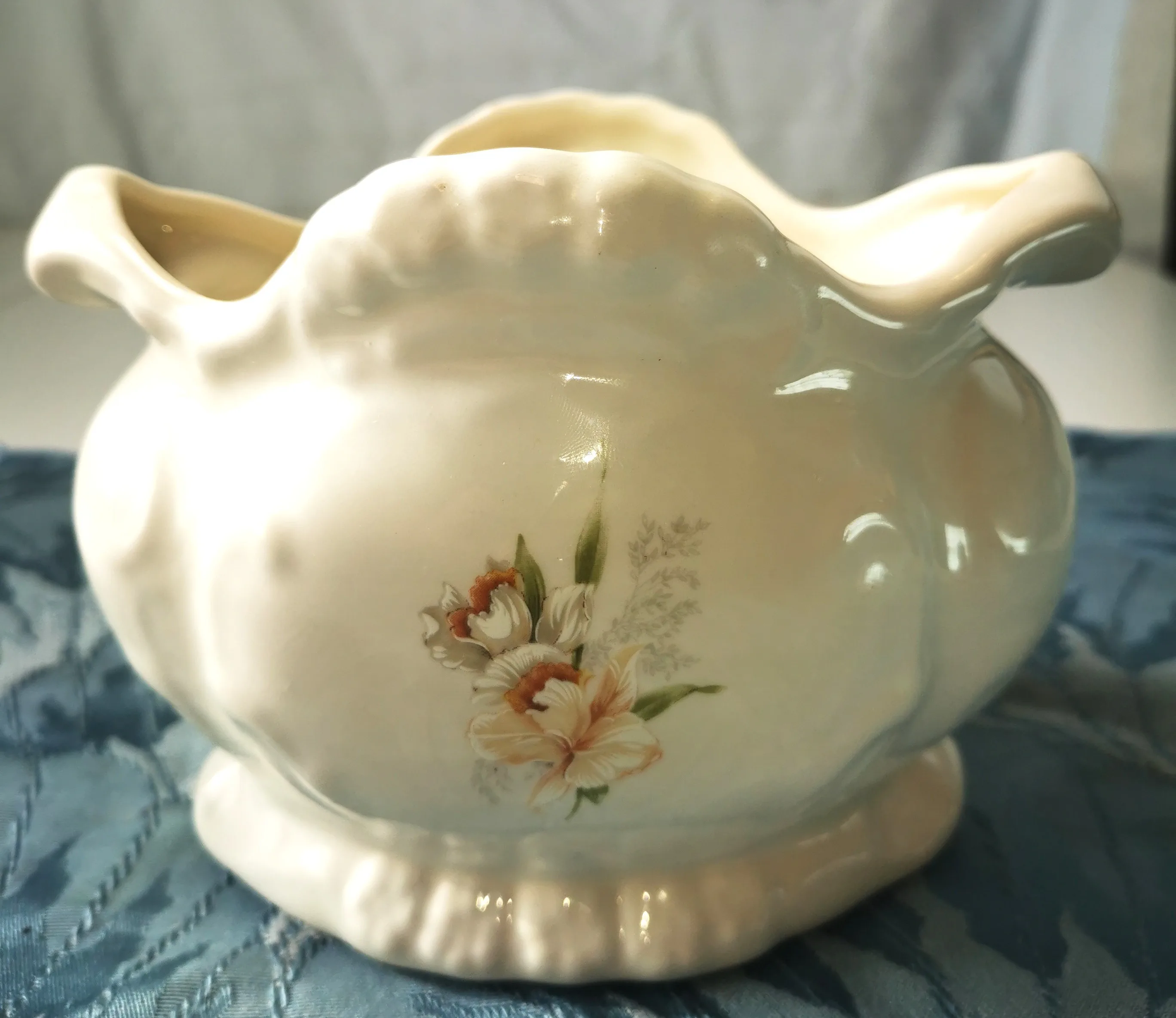 Cachepot Handles Porcelain Vintage Floral Ceramic Vase Bowl