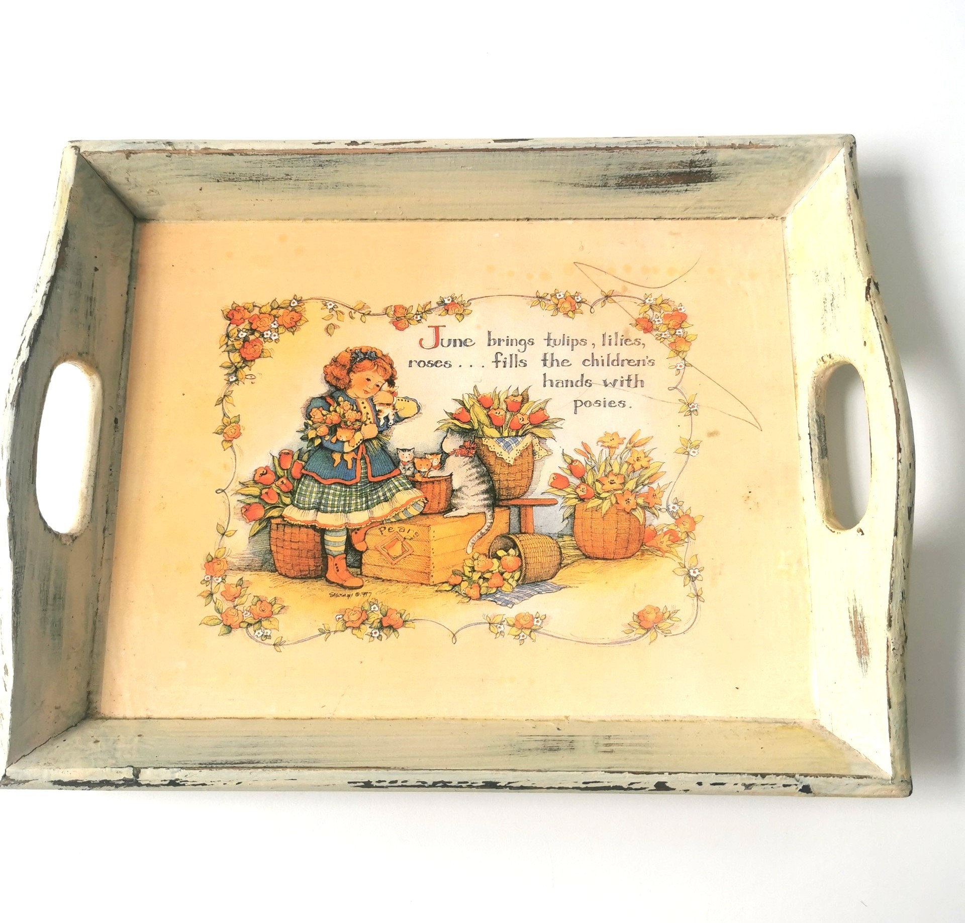 Rare Vintage Picture Wood Serving Tray