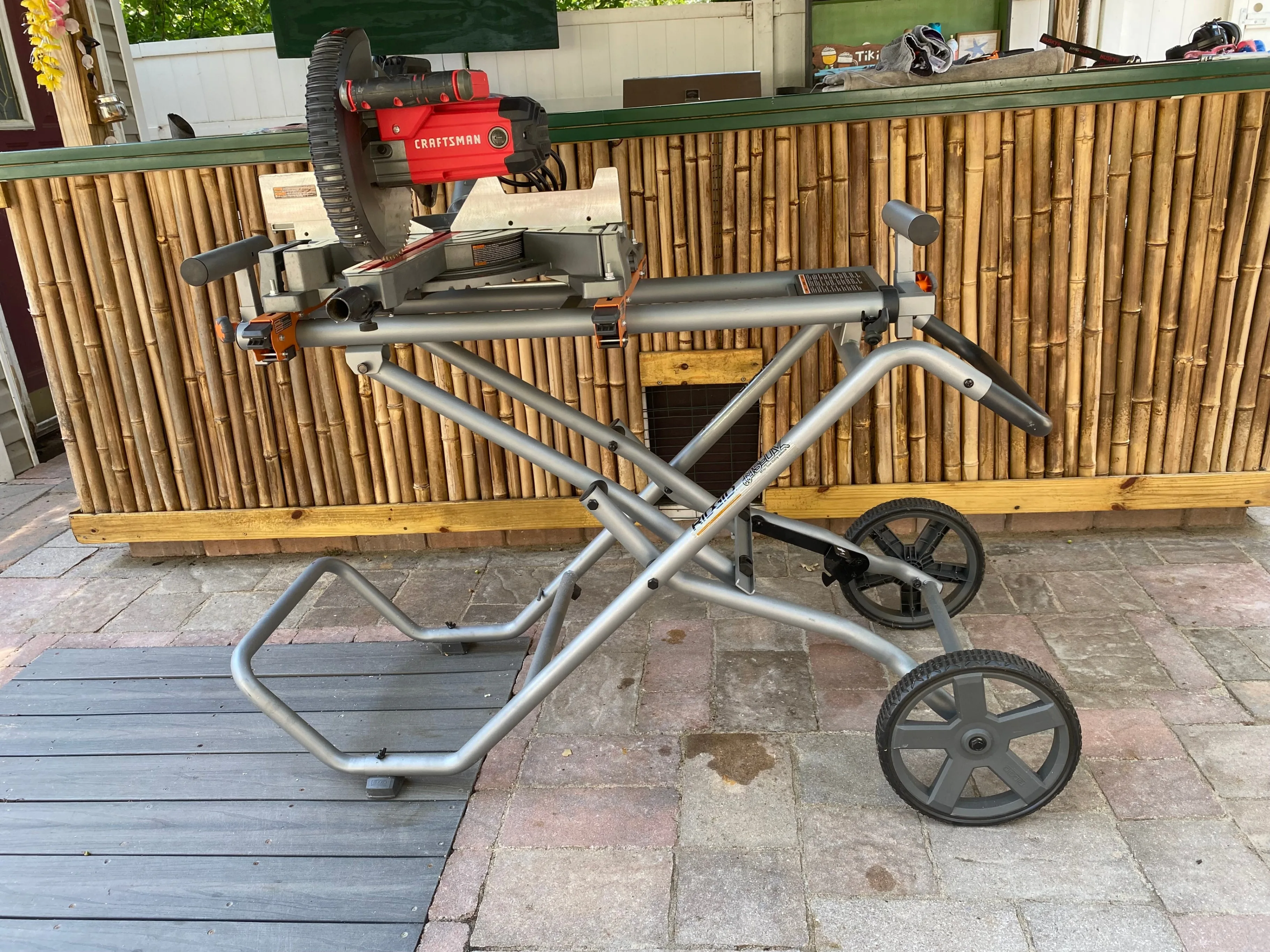 Craftsman 10" Sliding Miter Saw on Rigid Foldable Rolling Table