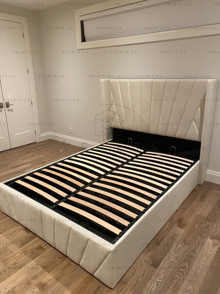 King,Queen Velvet Bed Frame:Elegant Design with Gas Lift Storage - photo 3