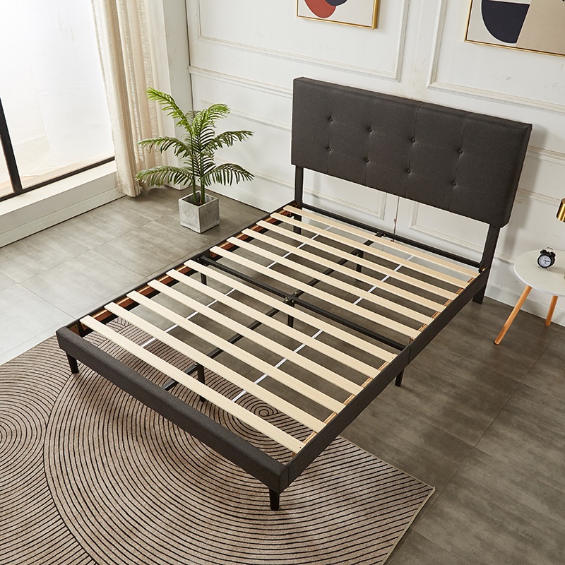 Stunning Tufted Platform Bed – Modern Beige/D Grey Finish - photo 4