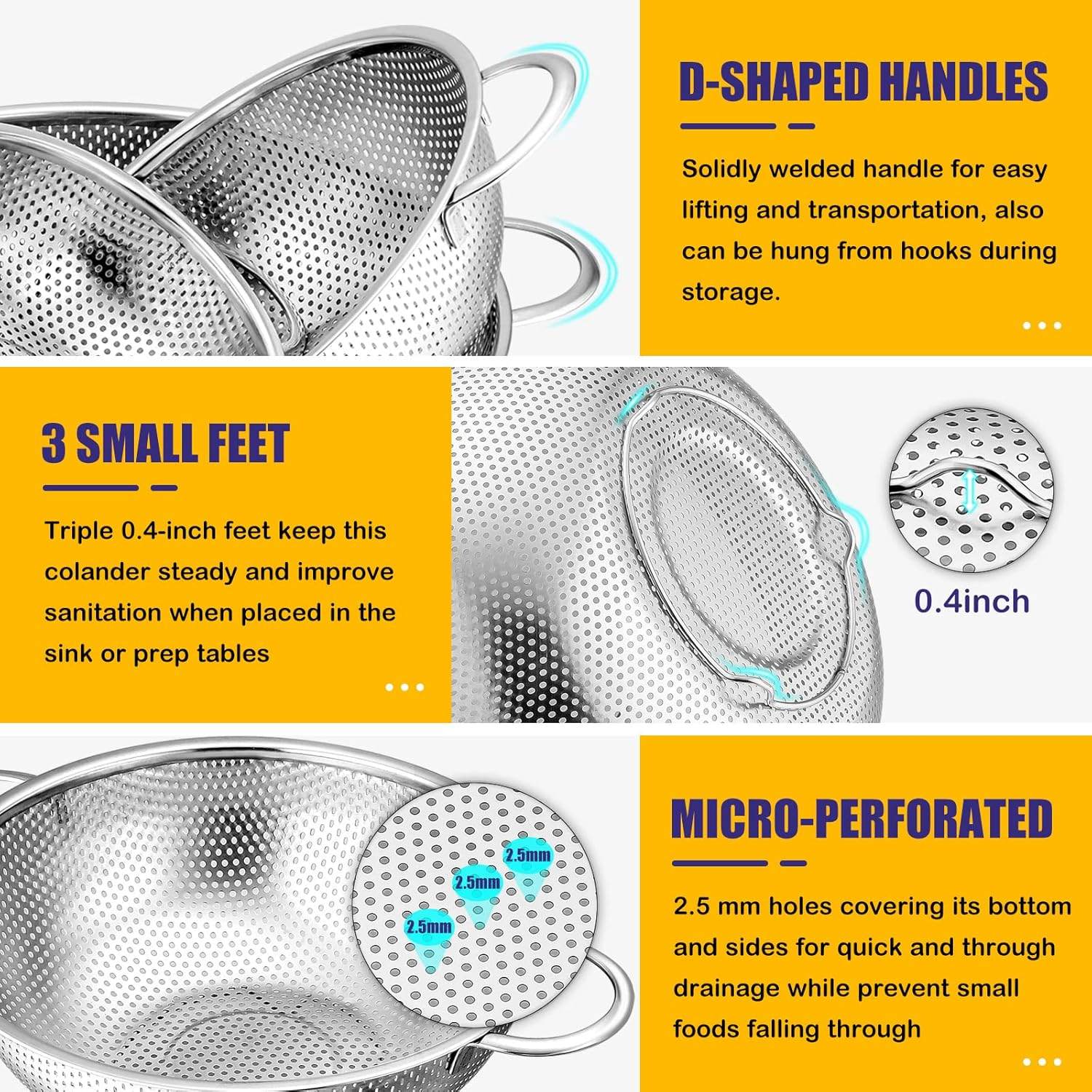 Stainless Steel Colander Set (3pcs) - photo 4