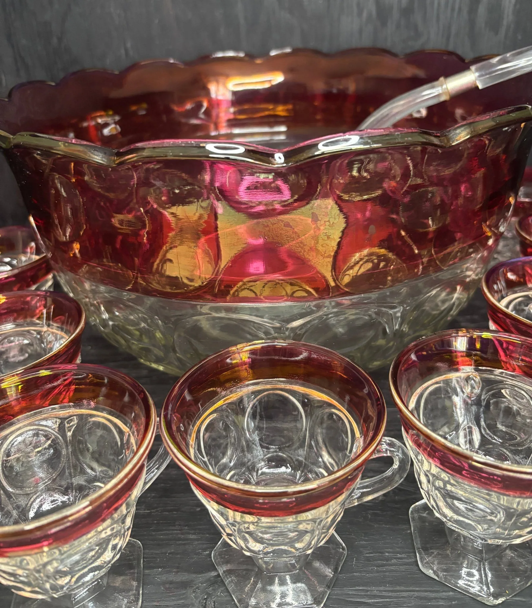 Indiana Glass Ruby Red Glass Punch Bowl Set image indicator(6)