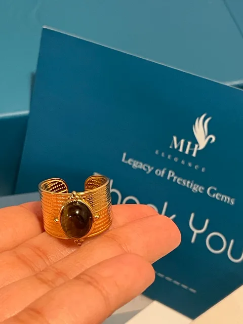 14K Gold Plated Heritage Stone Cuff Ring (Adjustable) image indicator(2)