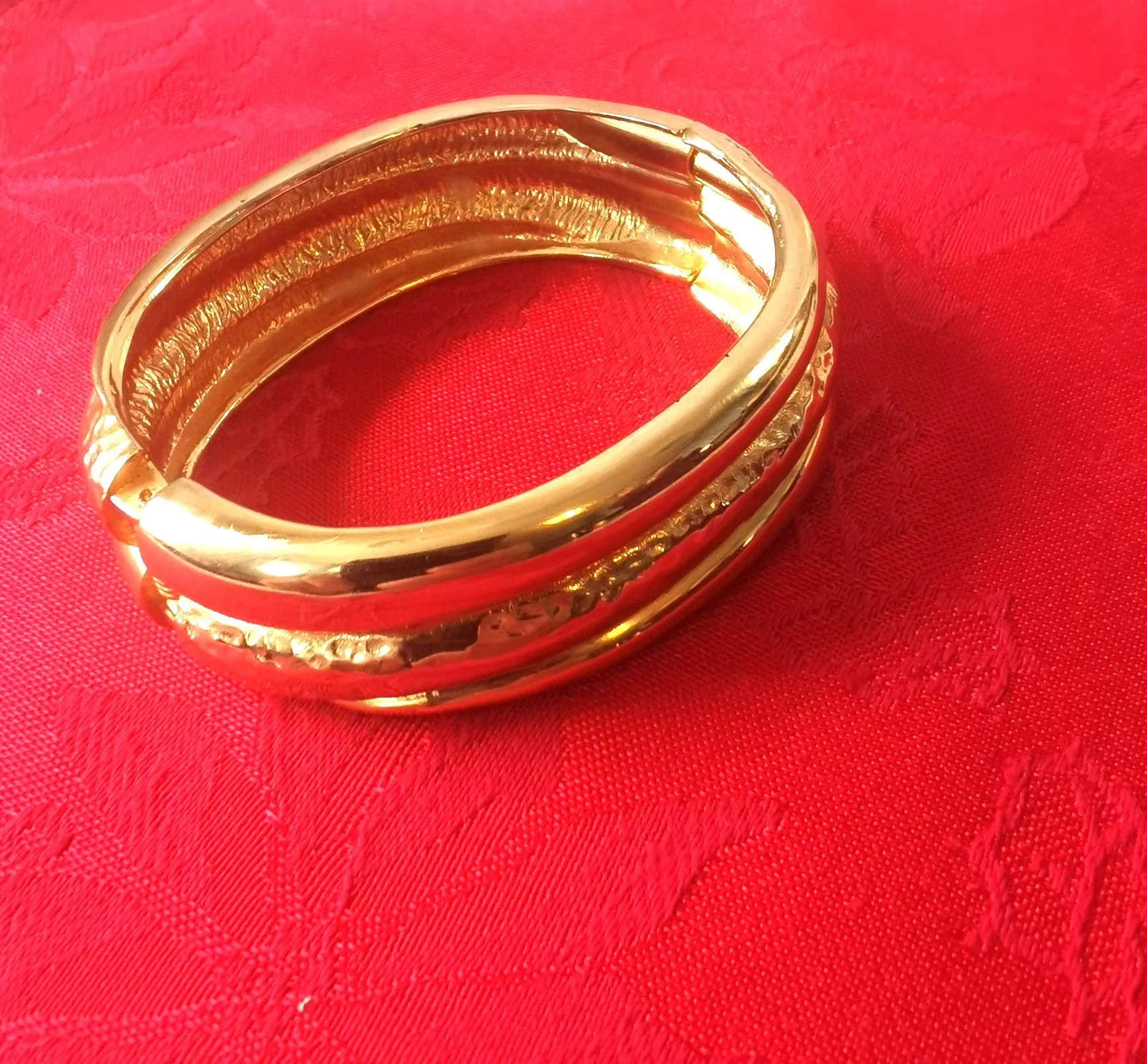 Gold Tone Clamper Bracelet Medium, Hinged, Wide, Runway, Vintage image indicator(8)