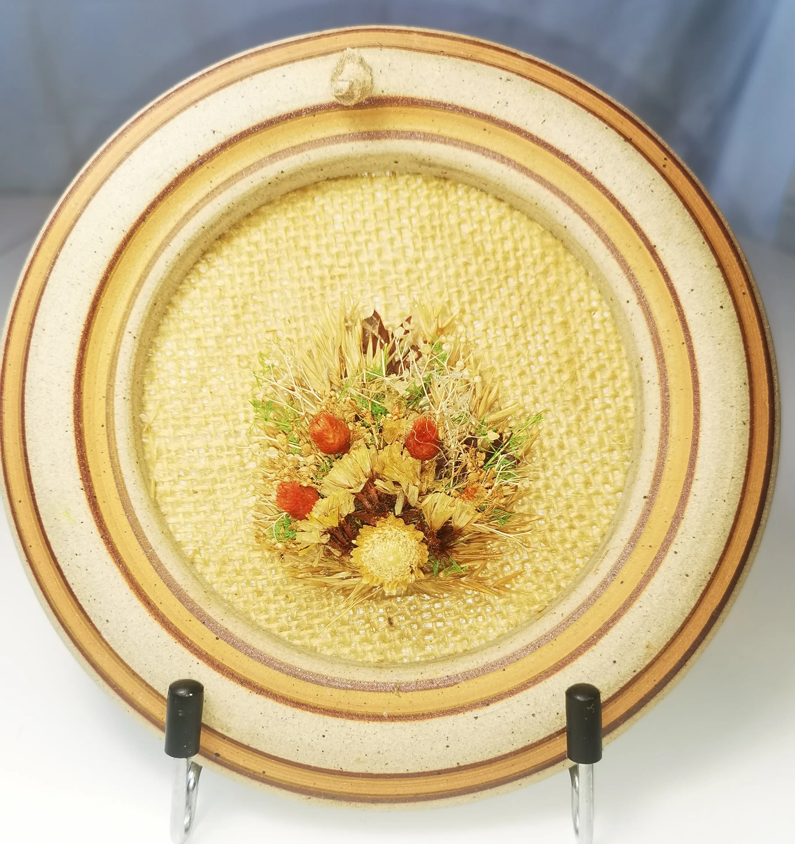 Dried Flower Wall Hanging Vintage, Circle Pottery 1980s Wall Dec