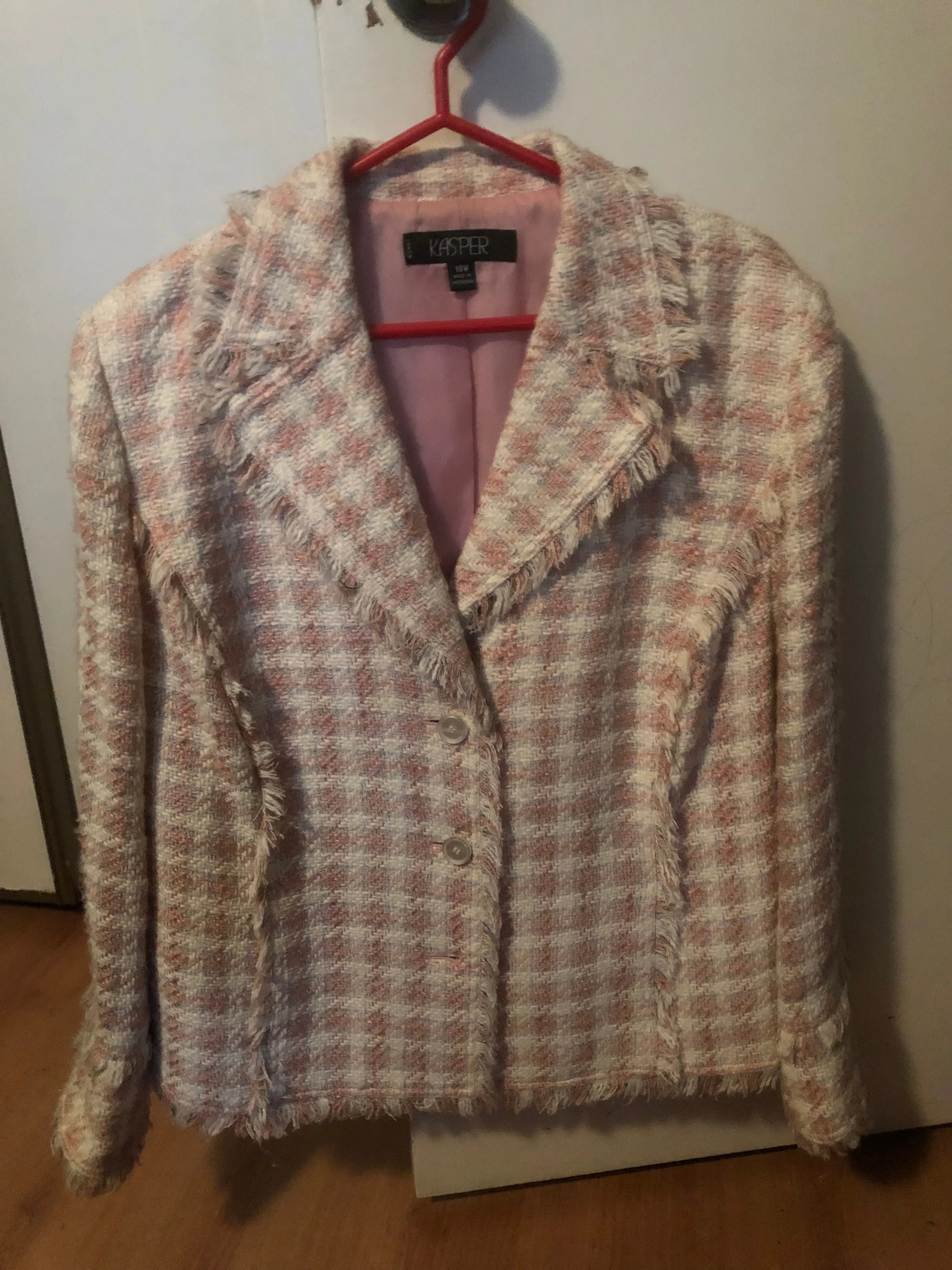 Vintage Women’s Pink Kasper Tweed Style Blazer Jacket