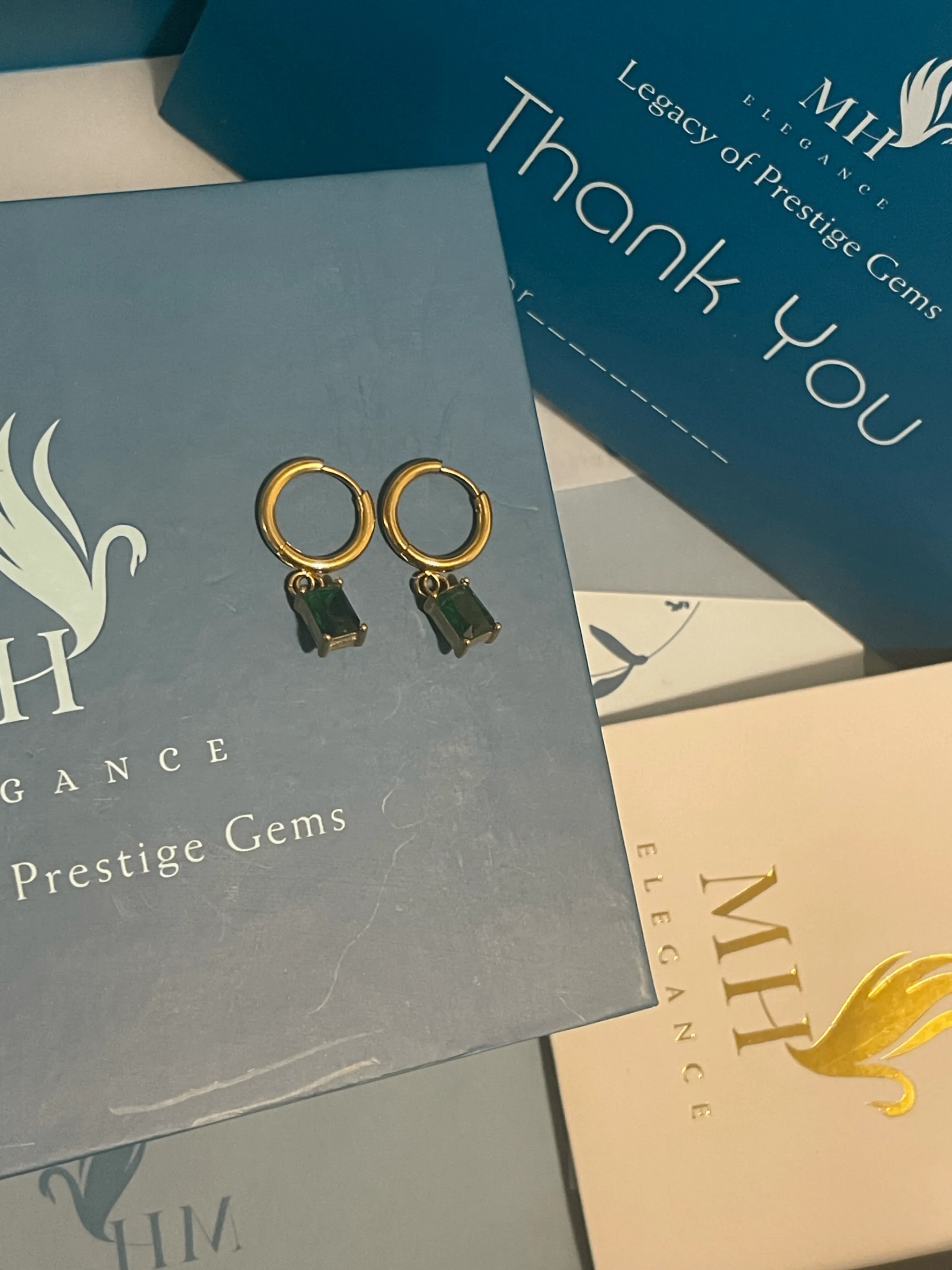 14k Gold Plated Emerald Hoop Earrings image indicator(5)