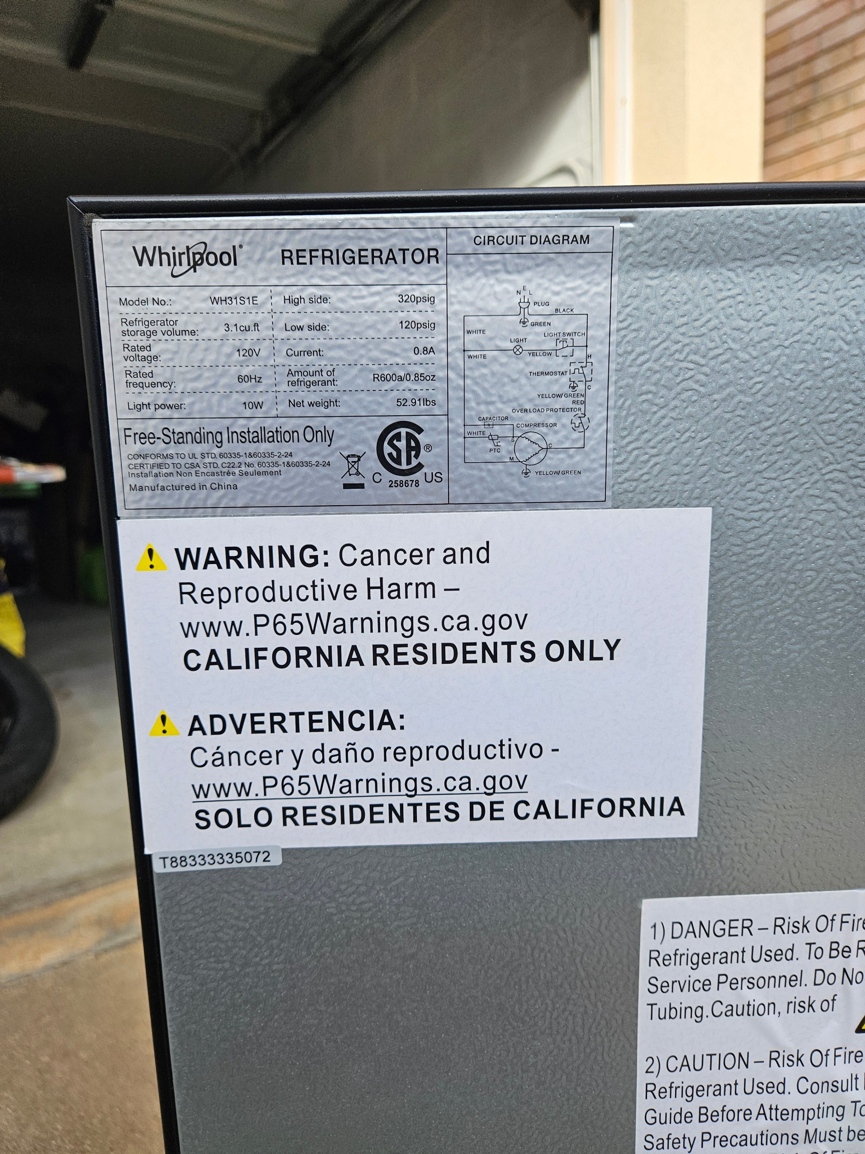 Whirlpool 3.1 cu ft Mini Refrigerator Stainless Steel WH31S1E - photo 5