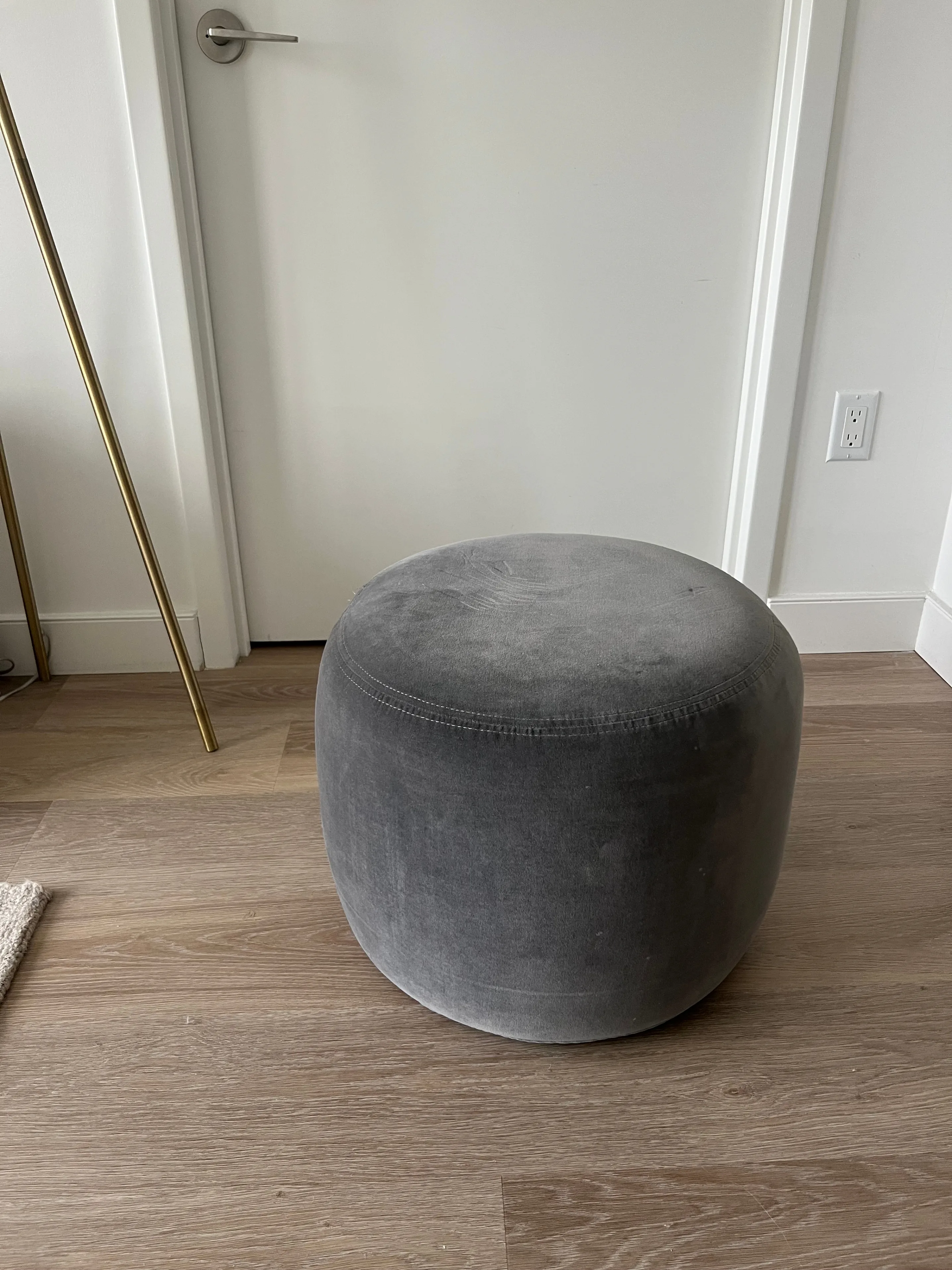 Round Pouf Ottoman in Grey Velvet thumbnail