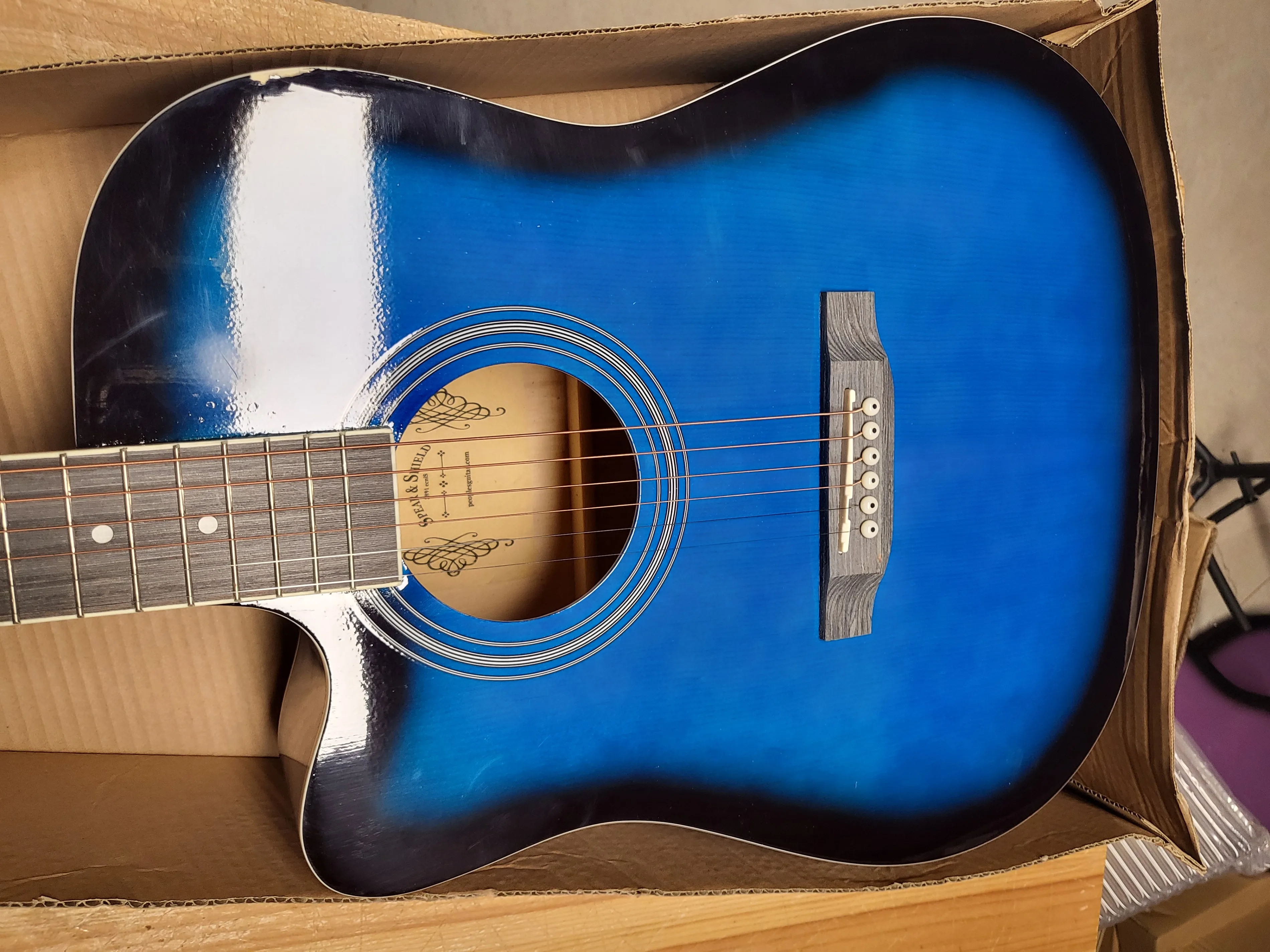 Left handed acoustic guitar cracked body 41 inch full size blue image indicator(5)
