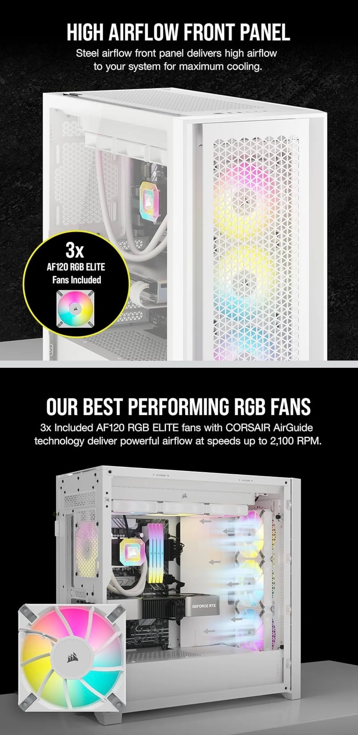 Corsair Airflow Tower Case 3AF120 RGB Elite Fans iCUE Lighting N
