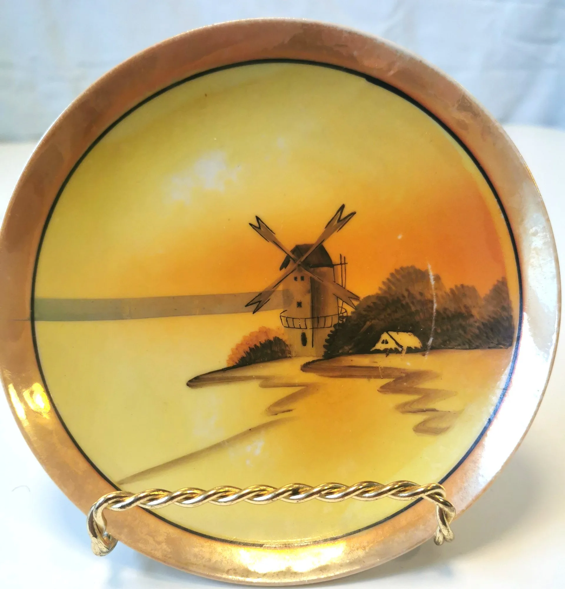 6 1950s MADE IN JAPAN Lusterware Plates Windmill Countryside image indicator(9)