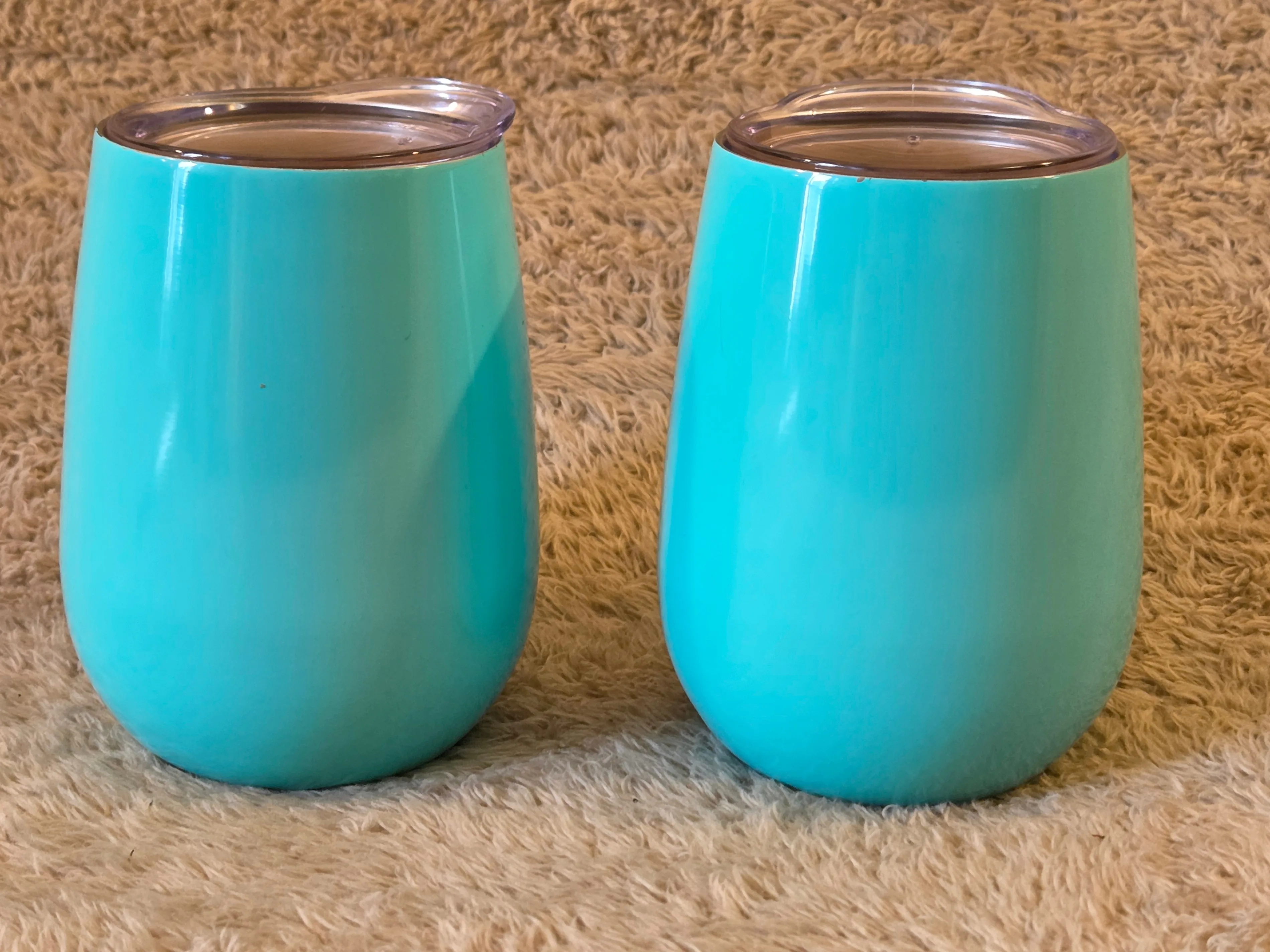 2x Turquoise Insulated Wine Tumblers, 12 oz, w/Lids